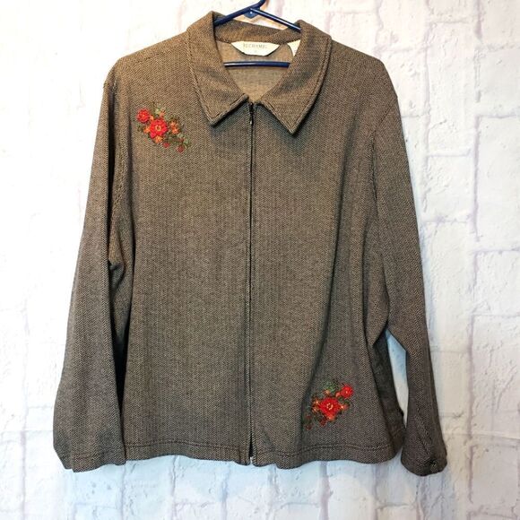VINTAGE BECHAMEL Herringbone Floral Embroidered Zip Front Jacket - Picture 1 of 9